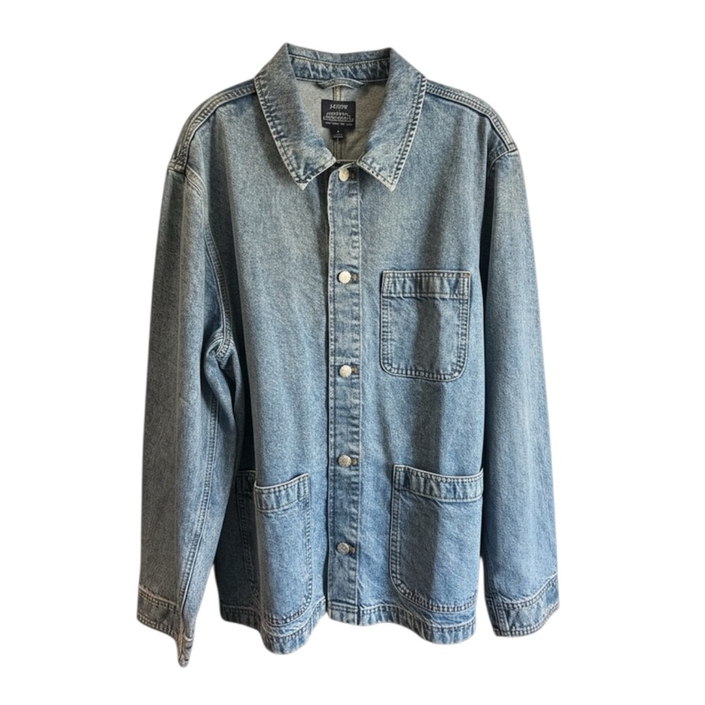J.Crew barn jacket chore denim shacket button down oversize medium wash